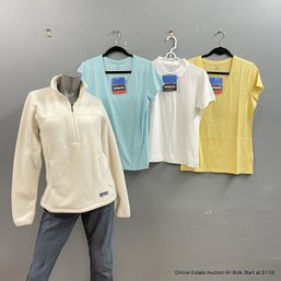Three Patagonia Short Sleeve Shirts And A Synchilla Fleece Pullover In Women's Size L With Original Tags