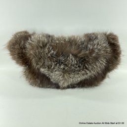 Faux Fur Muff With Zippered Pocket And Satin Wristlet Strap