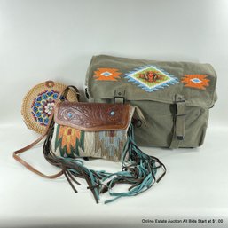 Denim & Supply By Ralph Lauren Messenger Bag, Myra Leather Handbag, And Basket Bag With Southwestern Details