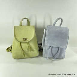 Two Coach Leather Small Backpack Handbags  In Sage And Periwinkle