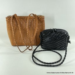 Two Woven Leather Handbag Purses