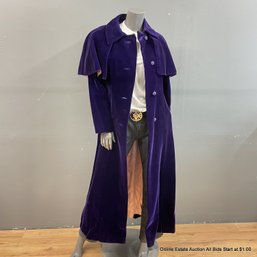 Vintage Long Purple Velvet Coat With Removable Capelet
