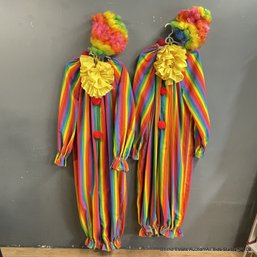 Pair Of Clown Costumes With Wigs Noses And Collars