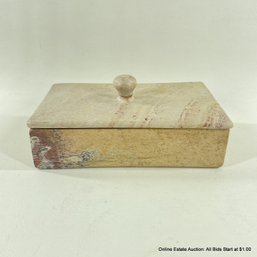 Carved Stone Lidded Box With Divided Compartment