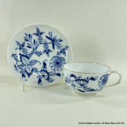 Antique Meissen Blue Onion Tea Cup And Saucer, Marks Have Been Cancelled