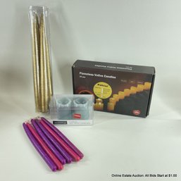 Assorted Taper Candles And LED Votive Candles, Most In Original Packaging