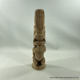 Hawaiian Maui Carved Wood Tiki Statue 1992 Tevita (Local Pick Up Or UPS Store Ship Only)