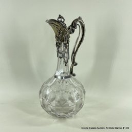 Sterling Silver & Etched Glass Claret Jug London, 1864, J.C.E (maker)