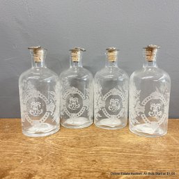 4 Etched Glass Bottles With Chrome Cork Stoppers Monogrammed A