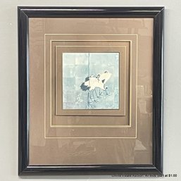 Offset Lithograph Of Chinese Cranes In Black Frame