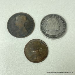 1887 And 1890 Pennies Large Cent And A Columbian Exposition Half Dollar 1893