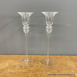 Pair Of Clear Glass Candlesticks