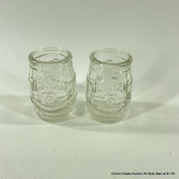 Pair Of Mini Jim Beam Glass Barrels Probably Salt And Pepper Shakers