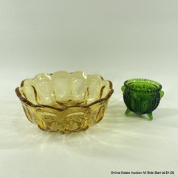 Amber Glass Dish Green Glass Votive Holder