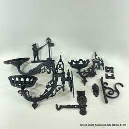 Assorted Decorative Iron Pieces Wall Hooks And Candle Holders
