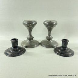 Pair Of Silver Plate Candlesticks And A Pair Of Pewter Candlesticks