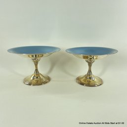 Pair Of Reed And Barton Footed Bon Bon Dishes With Blue Washed Interior