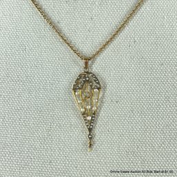Vintage 14 Karat Gold Chain And Pendant With Diamond And Pearls 6 Grams