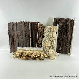 Assorted Upholstery Fringe And Trim In Shades Of Brown And Ivory