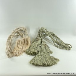 Two Pairs Of Tassel And Beaded Curtain Tiebacks In Ivory And Pale Green
