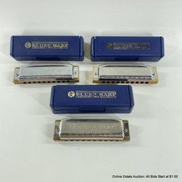 3 Hohner Blues Harp Harmonicas E F And G With Cases