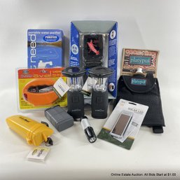 Assorted Outdoor Safety Gear Including Lanterns, Water Purifier, Platypus Water Tote, More