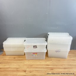 Fourteen Iris Clear Stacks Clear Tote Bin With Lids In 2 Different Depths (LOCAL PICK UP ONLY)