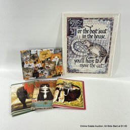 Caspari Assorted Cat Note Cards In Original Box And Small Cat Poster Still Shrink Wrapped