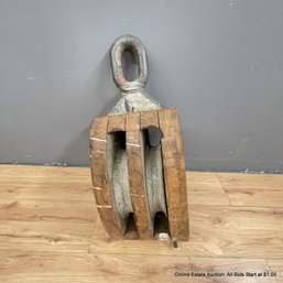 Antique Industrial Wood And Metal Pulley (LOCAL PICK UP ONLY)