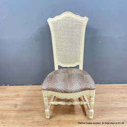 Thomasville Furniture Painted Carved High Back Chair W/ Cane Back And Upholstered Seat (LOCAL PICK UP ONLY)
