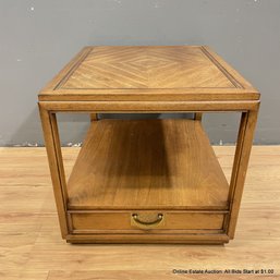 Hekman Wood Side Table On Casters With Drawer And Open Storage (LOCAL PICK UP ONLY)