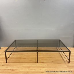 Large Coffee Table With Iron Frame And Tinted Glass Top (LOCAL PICK UP ONLY)