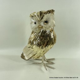 Decorative Shimmery Golden Owl With Posable Talons