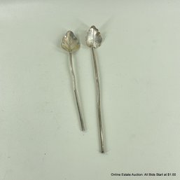 Mexican Sterling Silver Long-Handled Leaf Spoons, 22 Grams Total Weight