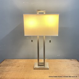 Double Rectangle Pull Chain Brushed Stainless Steel Table Lamp (LOCAL PICK UP ONLY)