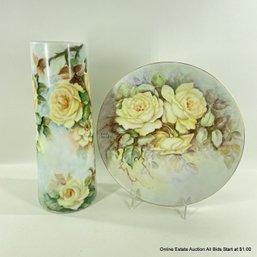 Enid Crandall Hand-painted Porcelain Vase & Plate Schonwald