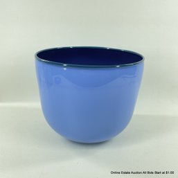Periwinkle Art Glass Bowl With Blue Rim