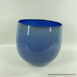 Blue Art Glass Bowl With Black Rim