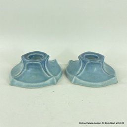 Pair Of 1923 Rookwood Pottery Slate Blue Tapered Candle Holders, Marked 2310