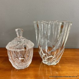Clear Glass Small Vase And Lidded Jam Jar (No Spoon)