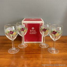 4 Old Country Roses By Royal Albert All Purpose Goblet Glasses In Original Box