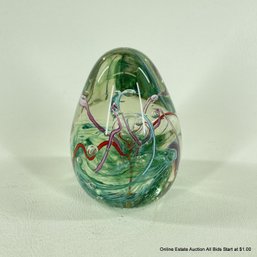 Studio Glass Egg Shaped Paperweight, Signed Red Hot Glass WA 98