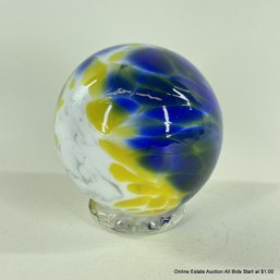 Blown Glass Ball Paperweight With Base