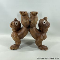 Richard M. Howell Menehune Support Figures 1999-2000 Wood & Abalone Sculpture