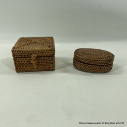 2 Small Hawaiian Woven Lidded Baskets