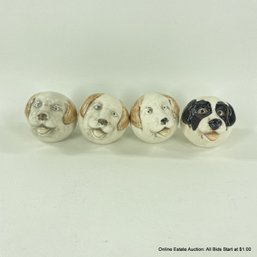 Four Ceramic Dog Head Form Drawer Pulls