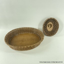 Two Small Woven Trays, One With Faith Angel Cut Out