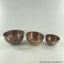 Three Vintage Nesting Copper Bowls