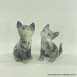 Pair Of Vintage Goebel Porcelain Green-Eyed Cat Figurines, Made In West Germany