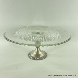 Douchin Creation Pressed Glass Cake Plate With Weighted Sterling Pedestal